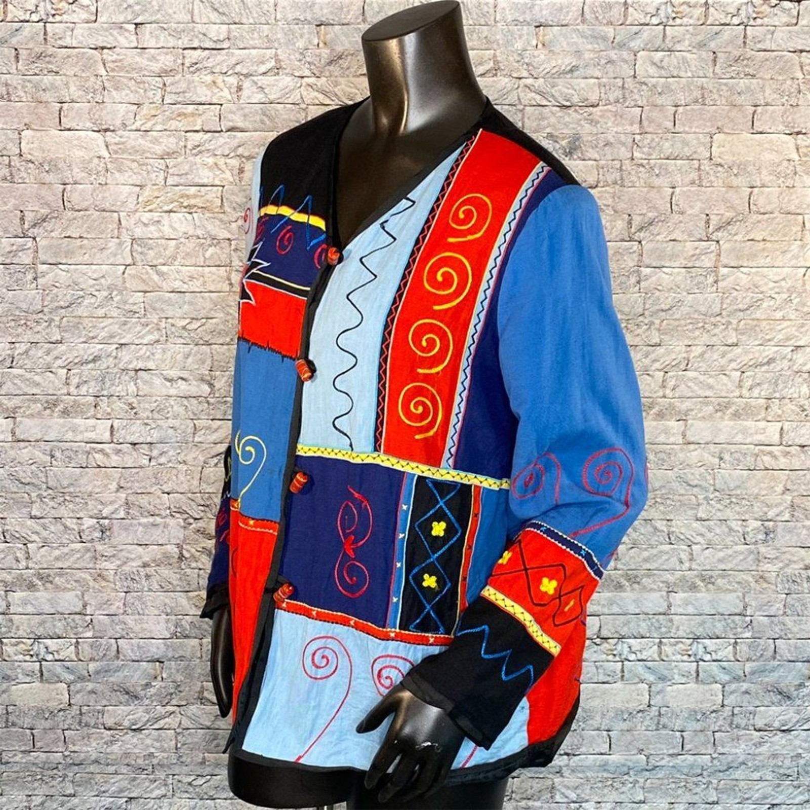 Indigo Moon Patchwork Jacket Oversized Size Mediu… - image 3