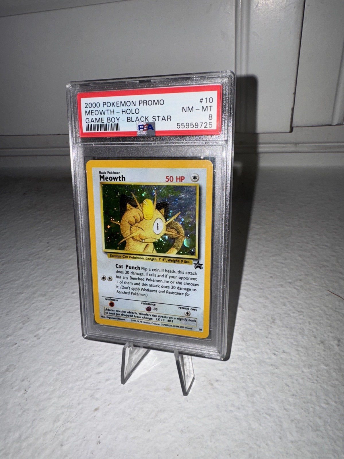 2000 Pokemon Promo Meowth-Holo #10 Game Boy Black Star PSA 8 Graded