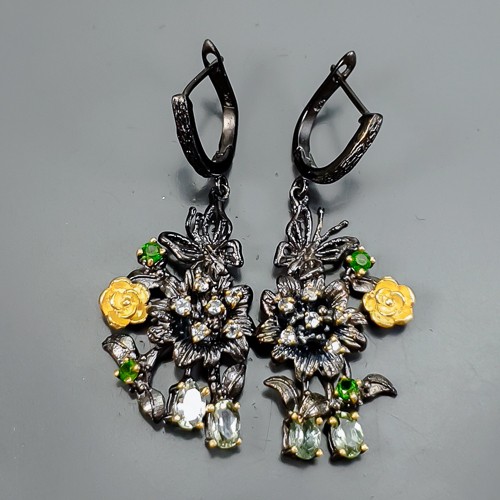 Fine Art Earrings Natural Tourmaline Earrings 925 Sterling Silver /E125016