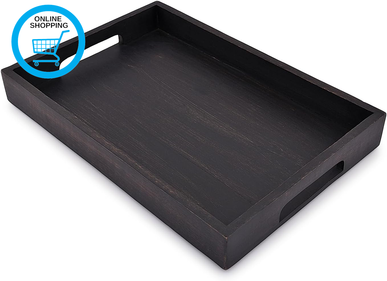 Acacia Wood Rectangle BLACK Serving Tray for Breakfast Dinner Drinks Kitchen Din