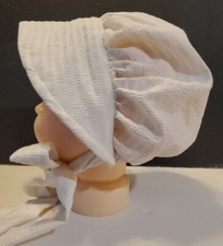 Baby Bonnet 12 - 24 Months White Seersucker Sun Hat Beach Summer