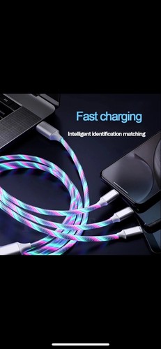 Fast Charging Glowing LED 3 Cables Fits I Phone Android And Type C - Photo 3 sur 6