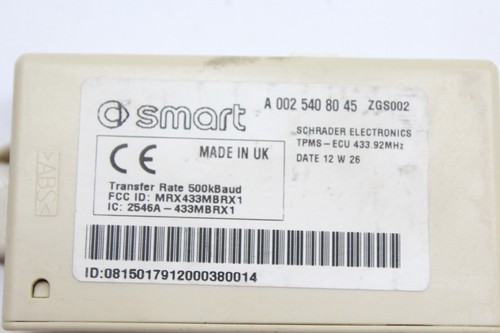 11 MERCEDES SMART FORTWO TIRE PRESSURE MODULE TPMS A 002 540 80 45 OEM 12 13 14 - Picture 6 of 6