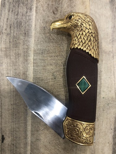 Franklin Mint Great American MALACHITE WITH ENGRAVING EAGLE Collector Knife