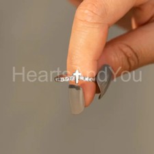 0.2ct Round Simulated Diamond Jesus Cross Minimalist Ring 14K White Gold Plated