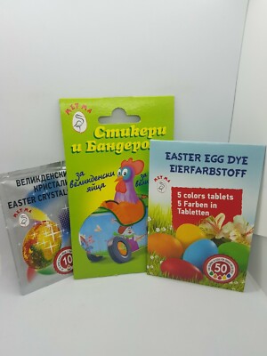 Menge 5 Farben Osterei Färben Farbe & 4 Thermofolien & Aufkleber & Kristalle Kunst 