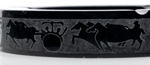 Cut Polished Black Stone Marble/Onyx Ashtray with Etched Greek Roman Chariots 7" - Picture 13 of 18