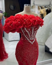 Elegant Mermaid Lace Evening Dresses Zipper Sleeveless Beaded Prom Party Dresses