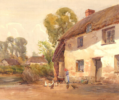 John Henry Young (1880-1946) - Aquarell, Hühner Füttern