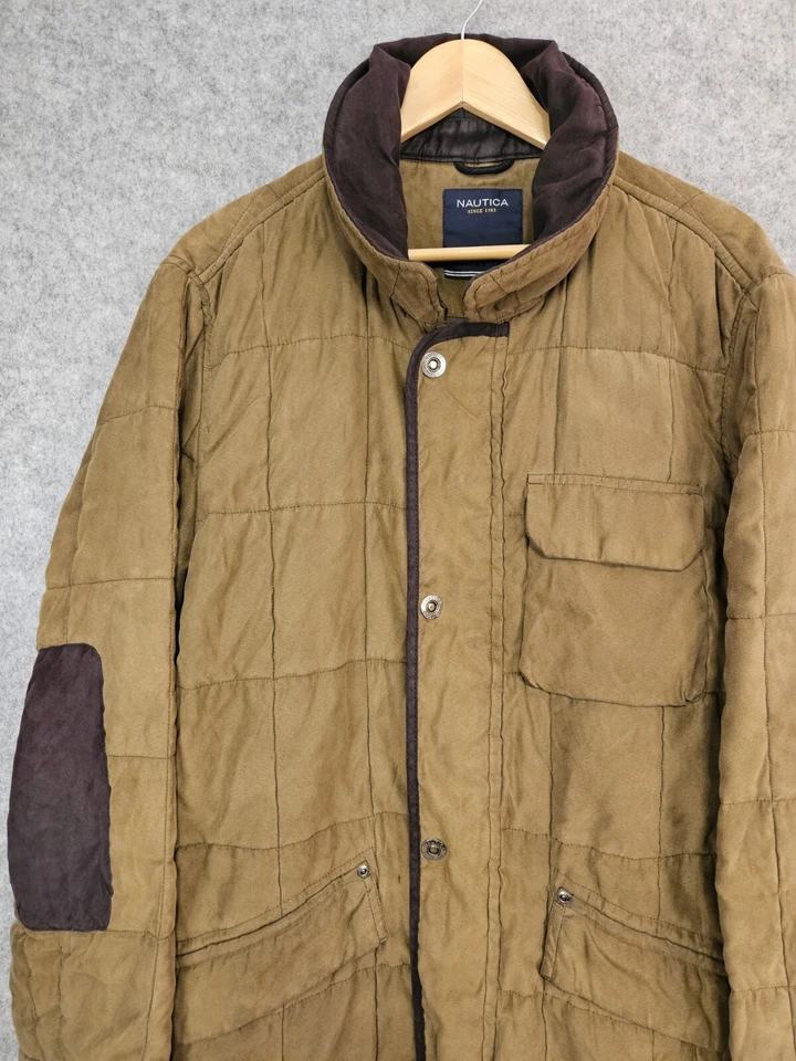 Abrigo Nautica Chore Para Hombres XL Marrón Micro Gamuza Forrado Chaqueta Acolchado Parches en el Codo Foto 2 de 4