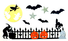 HALLOWEEN PARTY SILHOUETTE DIE CUT/ CUTS FENCES, GHOSTS, WITCHES, MORE "OH MY "