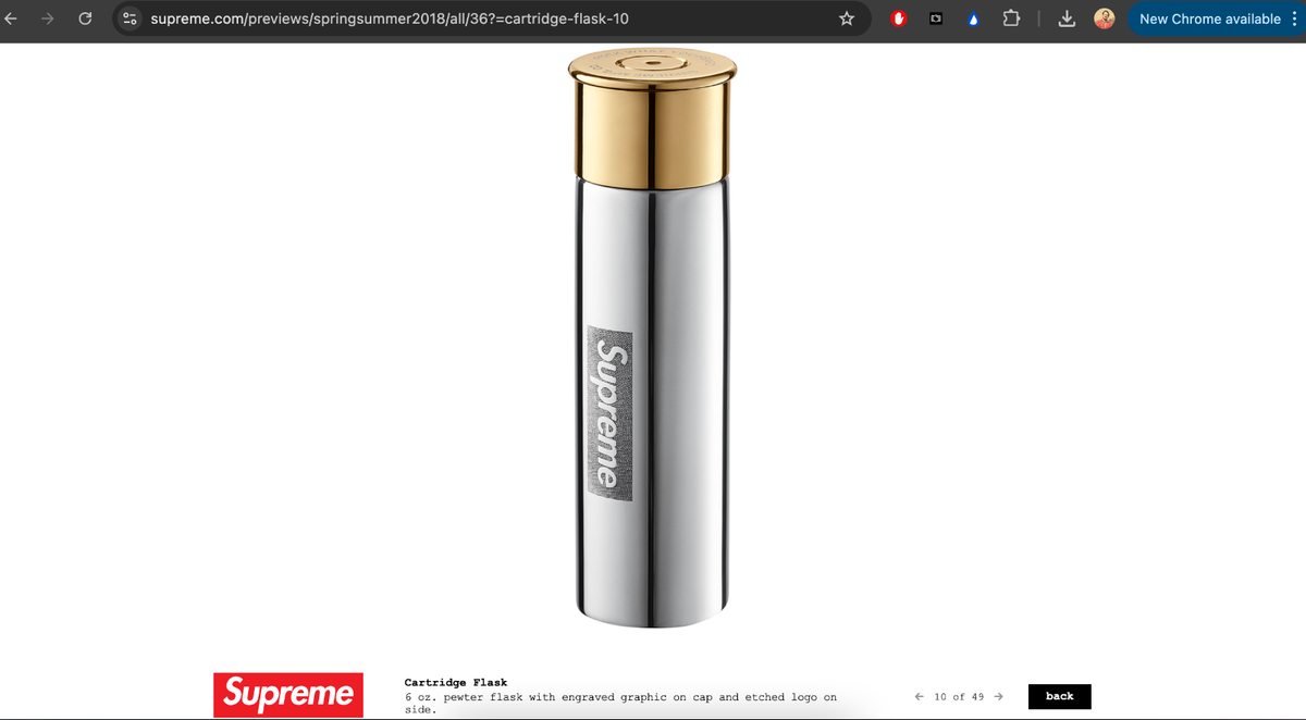 Supreme Cartridge Flask 6oz SS18 Pewter Made in England Streetwear