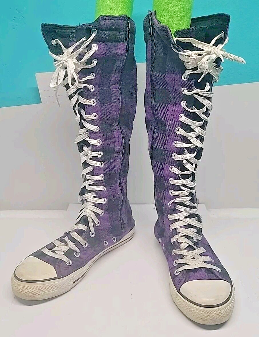 Mengsai Knee High Sneakers Shoes Women Size 6 Purple Plaid Mengsai Knee High Sneakers Shoes Women Size 6 Purple Plaid