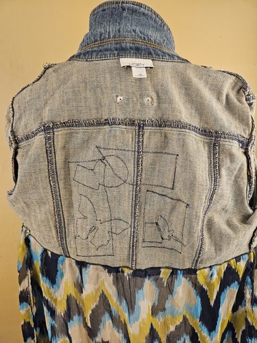 Upcycled Women Denim Jacket Cropped Lg. Handcrafted OOAK Patchwork AT Loft Sz 10 - Picture 9 of 9
