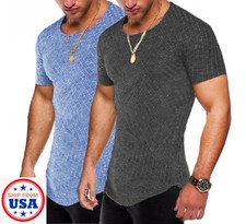 Men Casual Sport Round Neck Short Sleeve Slim Fit Top T-Shirt Muscle Gym Active