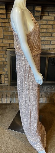 Ieena For MacDuggal Rose Pink Sequin One Shoulder Mesh Long Gown Size 14 - Picture 3 of 6