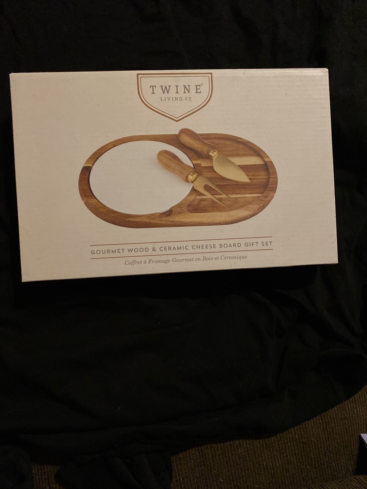 Twine Living Co. Gourmet Wood Ceramic Cheese Board & Plate Gift Set Fab