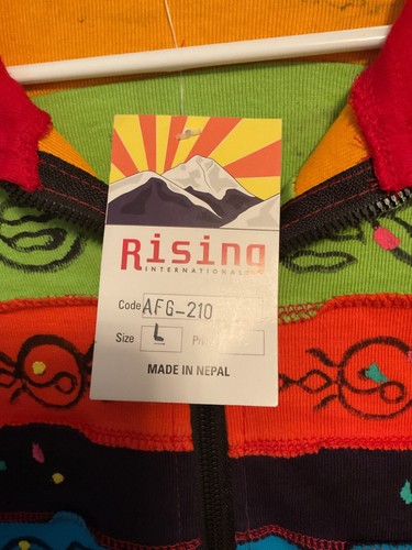 NEW RISING INTERNATIONAL NEPAL BRIGHT HOODIE RAINBOW FAIR TRADE Large - Picture 2 of 5