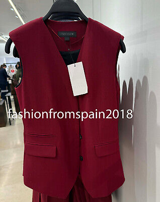 ZARA NEW WOMAN POCKETS VEST ZW COLLECTION WAISTCOAT MAROON