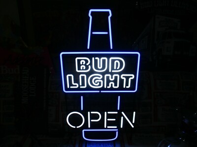 NEW VTG BUD LIGHT BUDWEISER BEER BOTTLE LOGO OPEN LED OPTI NEON