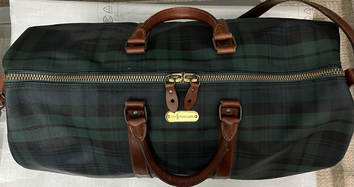 Polo Ralph Lauren Boston Travel Duffle Handbag Bag Green PVC