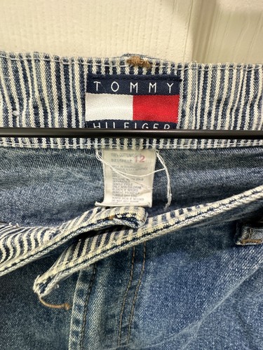Vintage Tommy Hilfiger Baggy Cargo Jeans Damen Größe 12 Flagge Logo Pattentaschen hinten - Bild 3 von 10