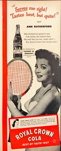 1944 Royal Crown Cola Tennis Racquet Ann Rutherford 5th War Loan WWII Print Ad