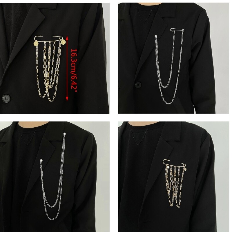 for Rhinestone Buckle Alloy Lapel Pins Novelty Long Chain Buckle Brooch