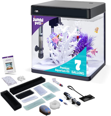 Premium Fish Aquarium Kit, Complete Glass Fish Tanks Set with LED, Filtration Sy