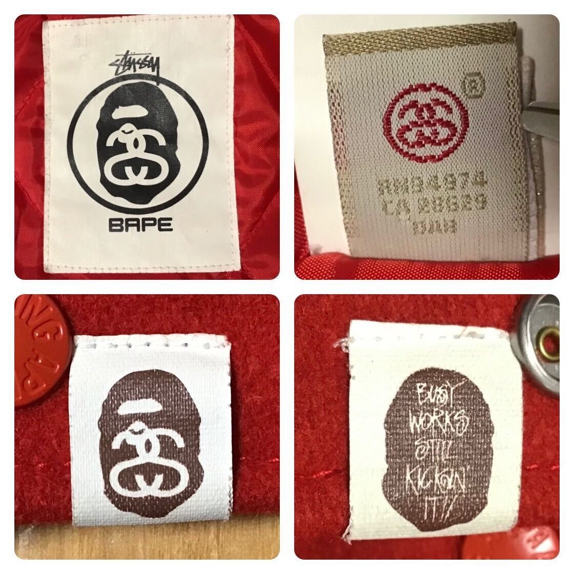 Size M BAPE × stussy sleeve leather varsity jacket Men's Red Wool