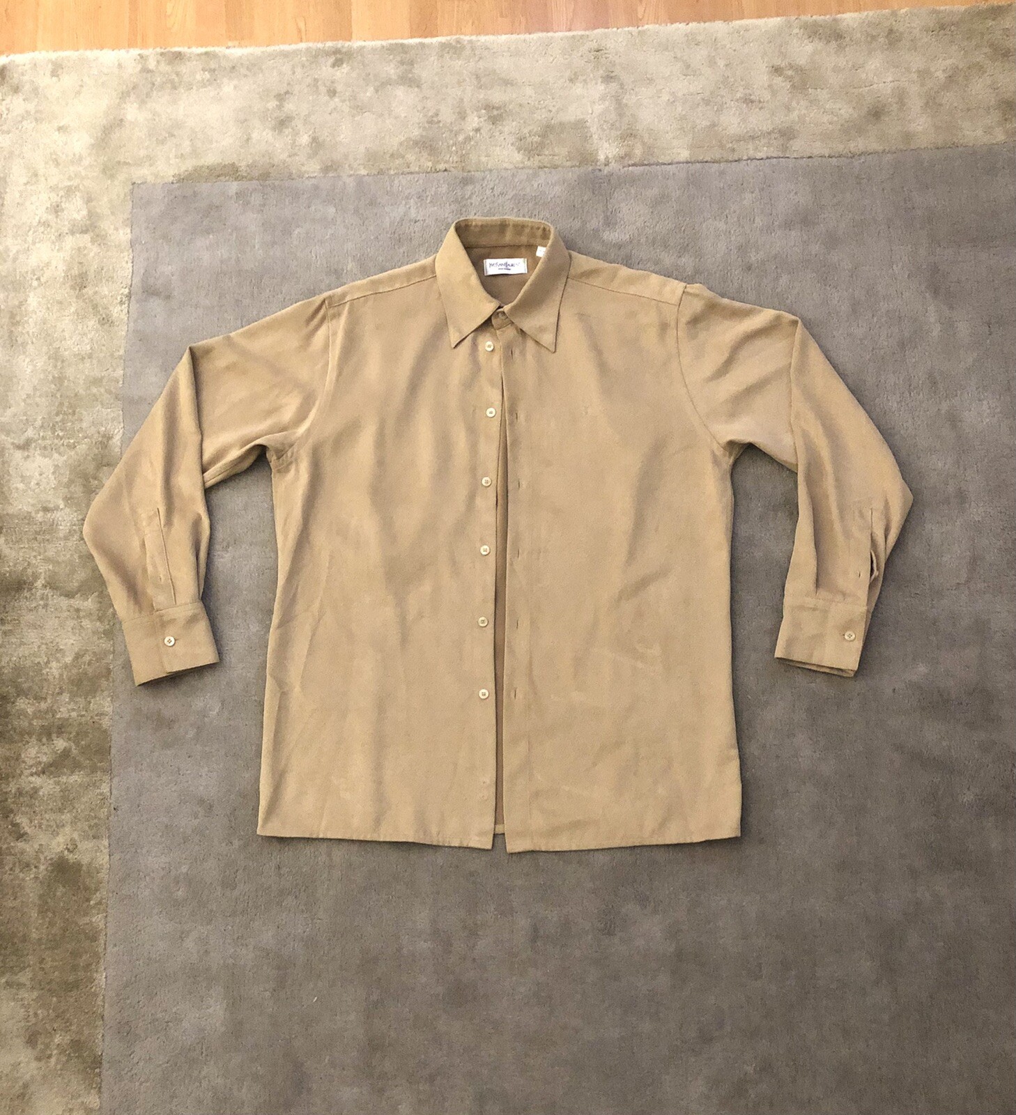 Autentica camicia di lusso 'Yves Saint Laurent' 100% poliestere scamosciato taglia media