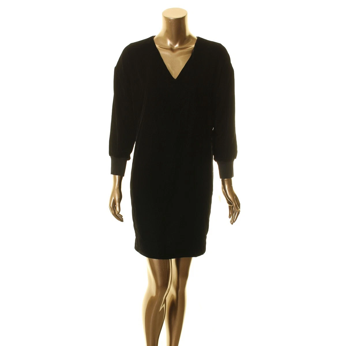 LAUREN RALPH LAUREN Women s Black Velvet Long Sleeve V Neck Shift Dress 8 TEDO