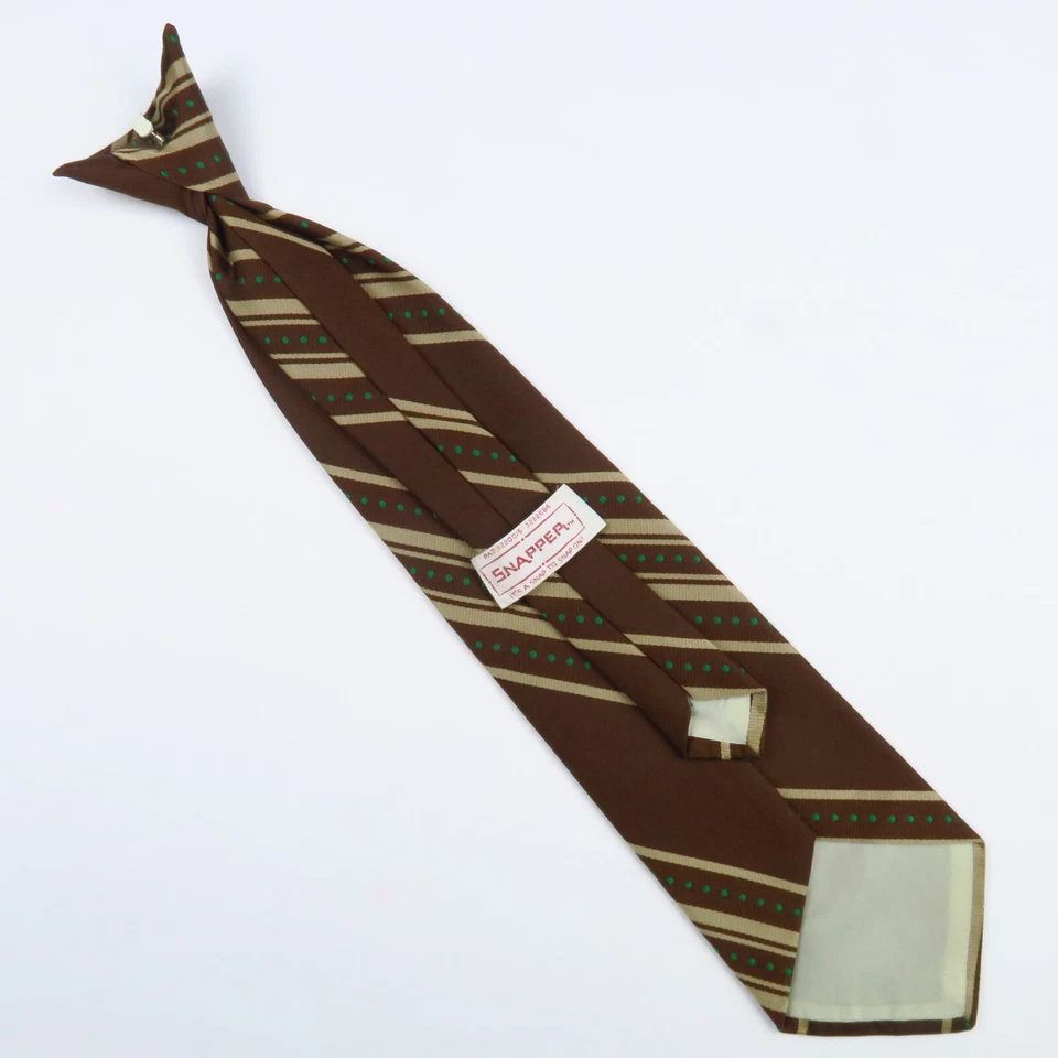 Corbata con clip Andhurst Snapper para hombre marrón verde dorado a rayas 18"x4" años 60 70 Foto 4 de 4