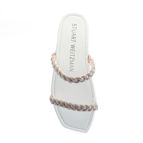 STUART WEITZMAN women shoes White leather Addison slide sandal with gemstones - Picture 7 of 7