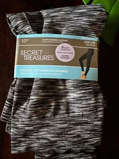 SECRET TREASURES WOMENS CONTROL TOP LEGGINGS  BLACK WHITE SUPER SLIMMING S/M