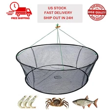 Foldable Fishing Landing Net Fish Catcher Network Crab Shrimp Mesh Trap US Stock