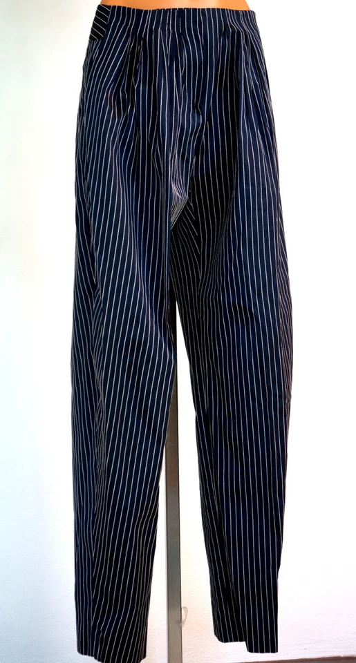 Emporio Armani Dark Blue Striped Women Pants Wide Leg Pleated Front sz 40/6 New