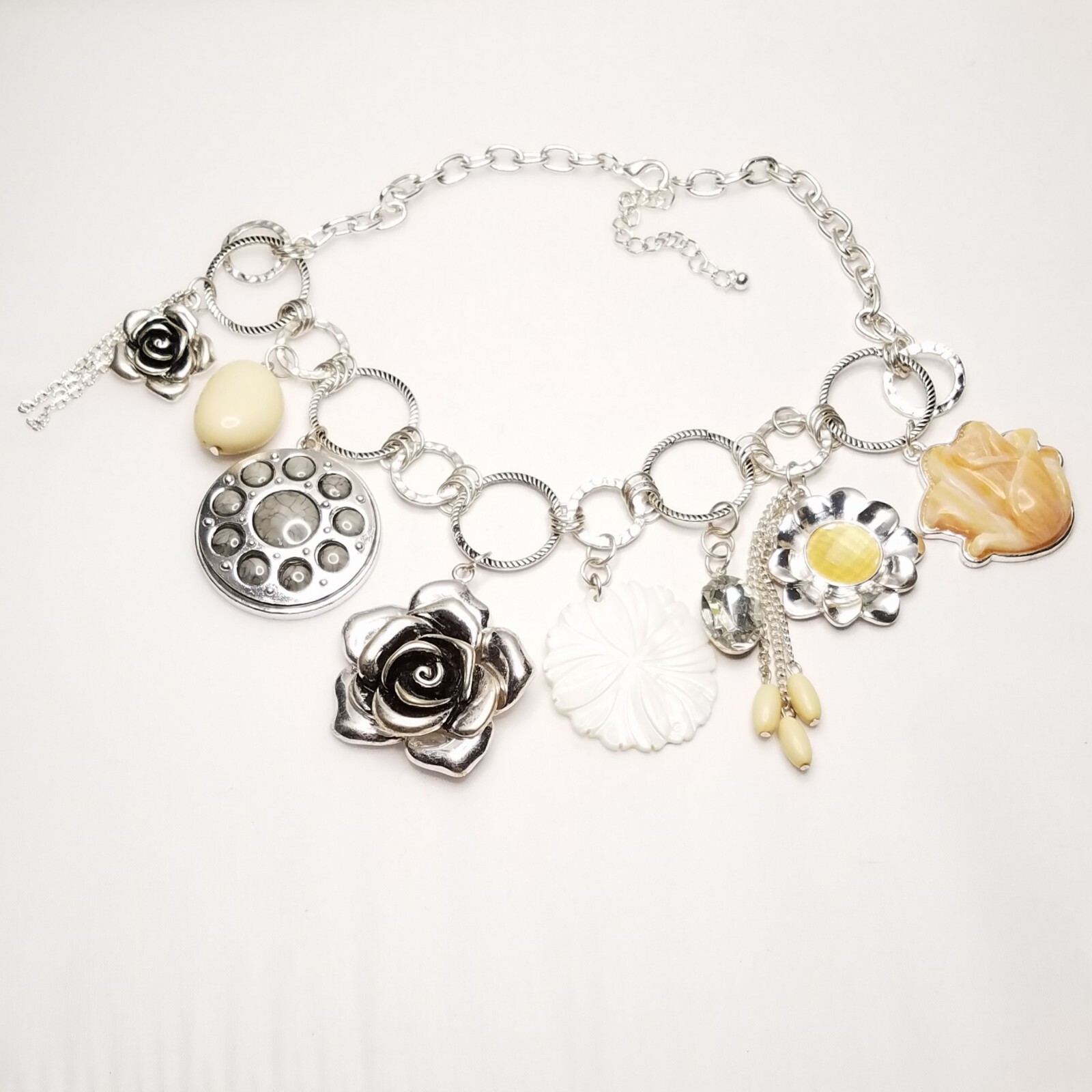 Bold Chunky Statement Flower Rose Shell Silver To… - image 3