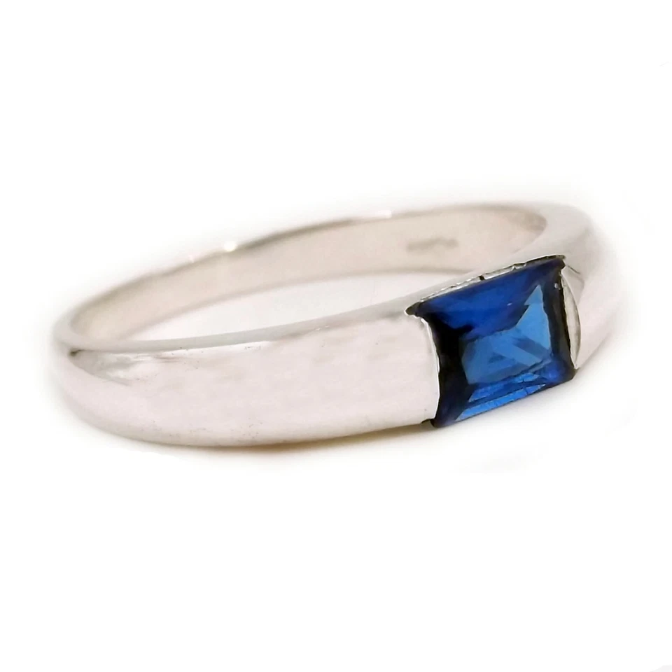Anello Fede fedina solitario in argento 925 donna rodio oro bianco pietra blu  - Immagine 2 di 4