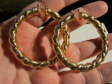 LARGE HOOP GOLD TONE EARRINGS HEAVY - 2 1/2" - OFC-T4