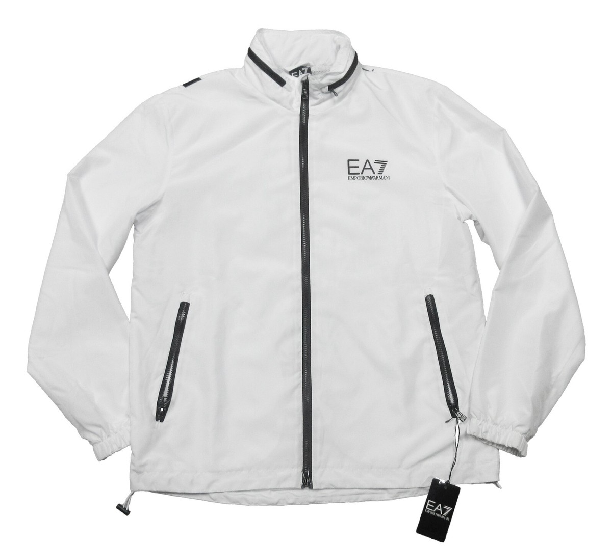 EA7 Emporio Armani Men's White Lightweight Stow-Away Hood Bomber