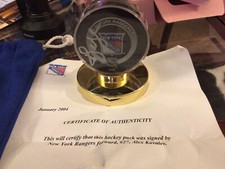 NYC RANGERS ALEX KOVALEV AUTOGRAPHED HOCKEY PUCK WITH BAG AND CERTIFICATE