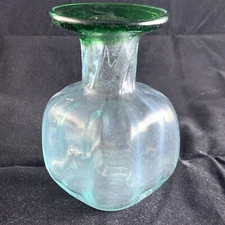 Hand Blown Glass Vase Bottle Green Two Tone Recycled Art Cube