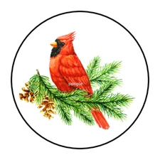 CARDINAL ENVELOPE SEALS STICKERS LABELS TAGS 1.5" ROUND (30) CHRISTMAS WINTER