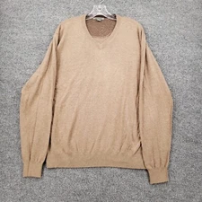 Johnston & Murphy Sweater Mens Large Brown Long Sleeve Silk V Neck Pullover Knit