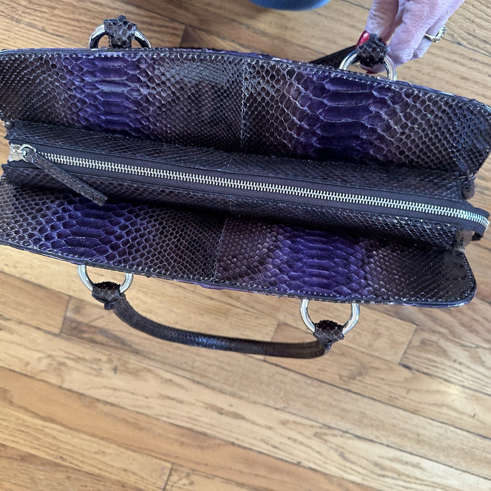 Jane August Genuine Python Purple Satchel Large H… - image 7