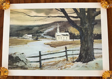 Marc Moon, Signed Print, Country Church in Winter, 16