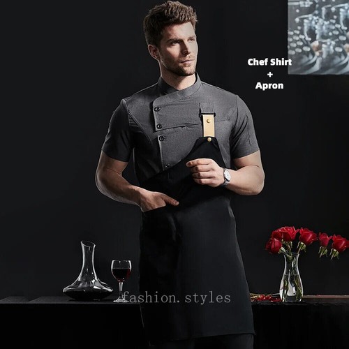 Kitchen Jacket Catering Uniform Short Sleeve Chef Clothes Restaurant Workwear - Picture 13 of 31