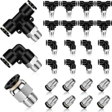 24 Pcs Push to Connect Tube Fittings 1/4 Inch OD X 1/8 NPT Pneumatic Kit Male Th