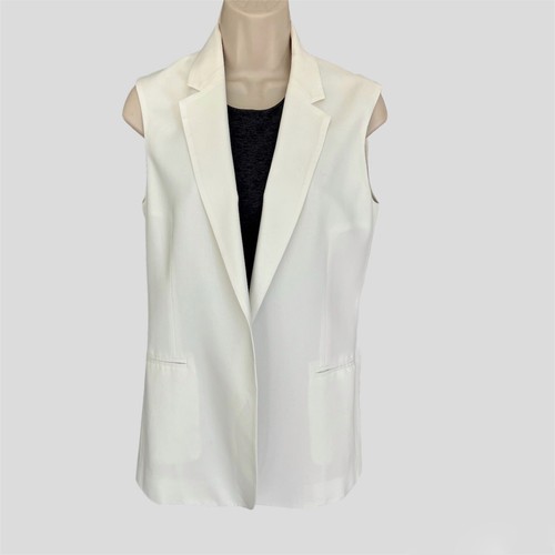 Theory Vest Adar Seasons Open Front Sleeveless Blazer Vest Size 6 Off White USA - Picture 2 of 8